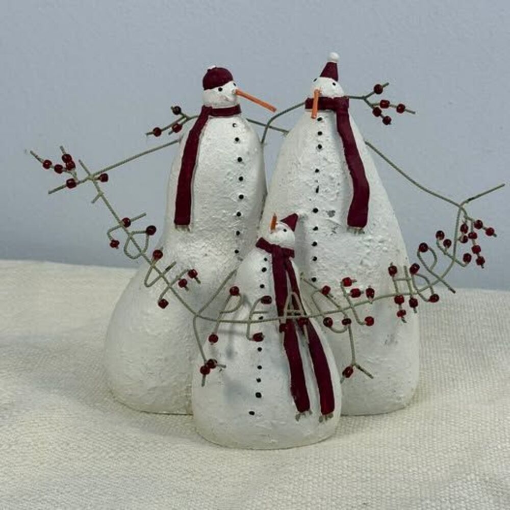 Snowman Family Figurine with Love Peace Hope Banner